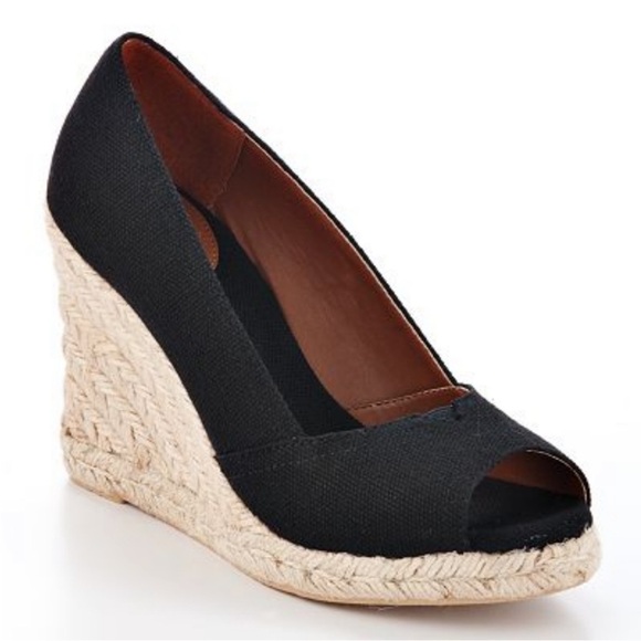 Peep-Toe Espadrille Platform Wedge Sandals Black Canvas & Jute | Sonoma Footwear - Picture 4 of 16